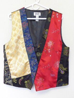 1990s Vintage Chico's design satin asian chinese brocade patchwork vest size L